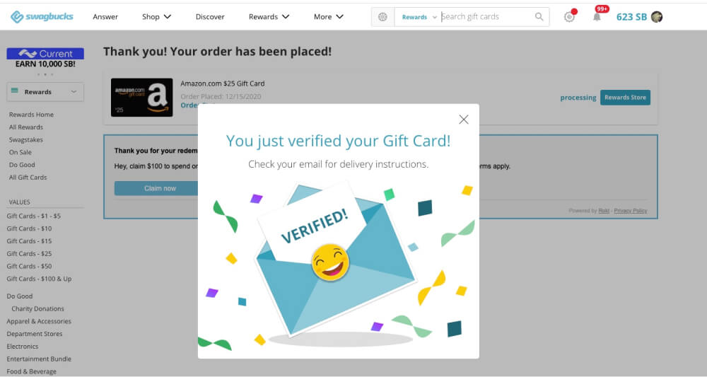 You just verified your Gift Card!